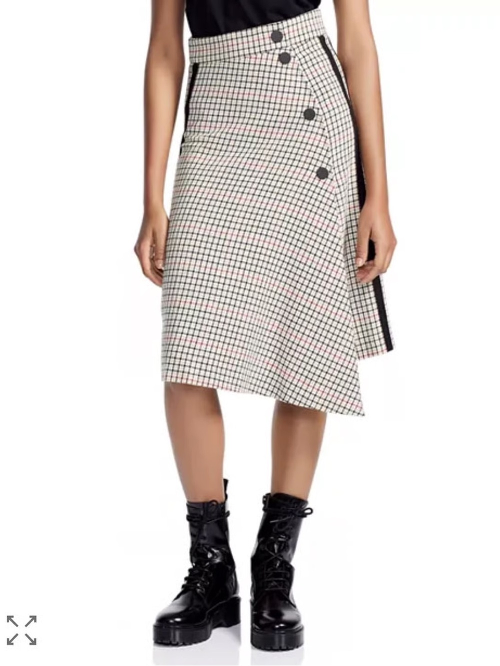 MAJE Checked Asymmetric Button-Front Women's Skirt - Black & Cream